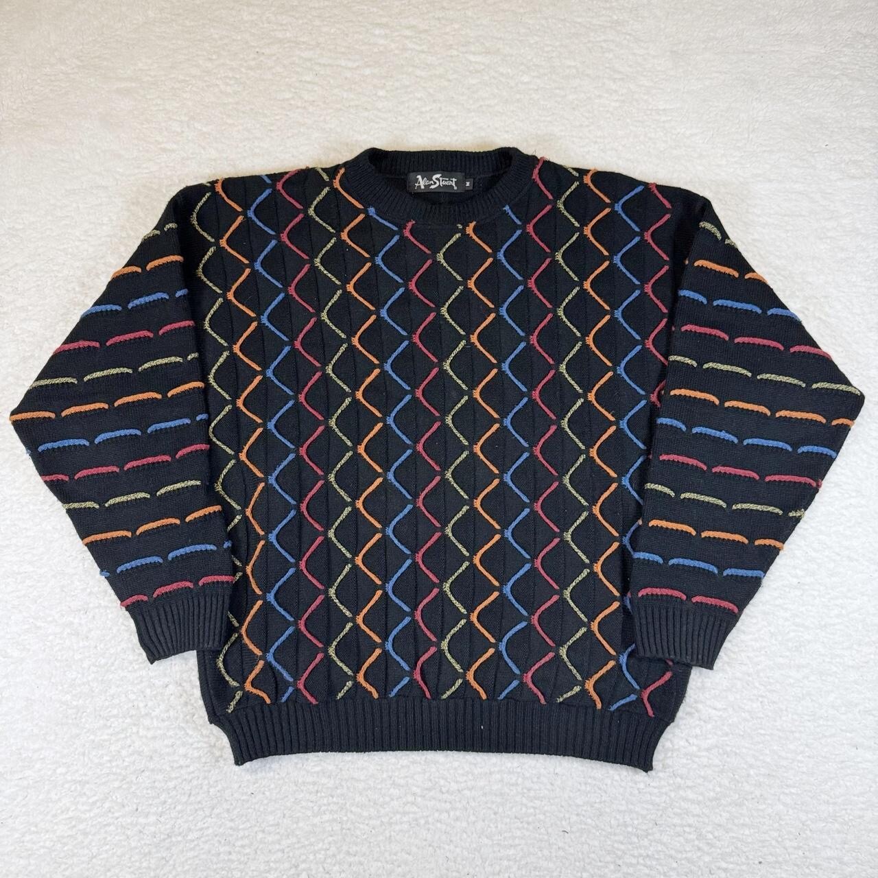 Vintage 80s/90s Colorful Stitched Knit Sweater • M
