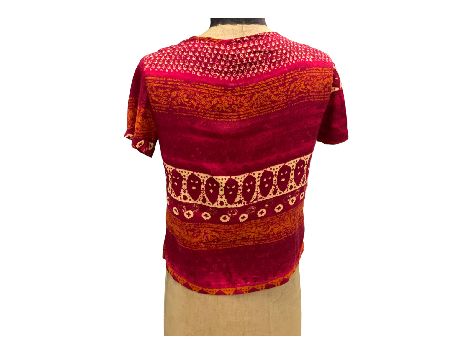 Vintage 70s Boho Wrapper Top Short Sleeve Made In USA Small