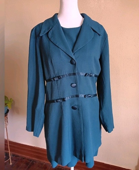 Vintage Academia 2 Piece Teal Dress & Jacket Nautical Mod Steampunk Approx Small