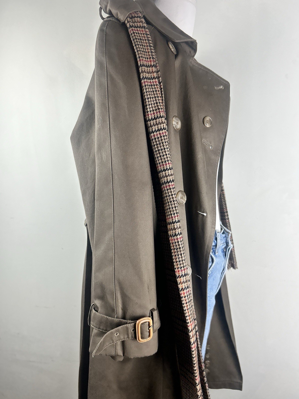 VTG Evan Picone Trench Coat Brown Removable Wool Blend Liner M/L Double Breasted