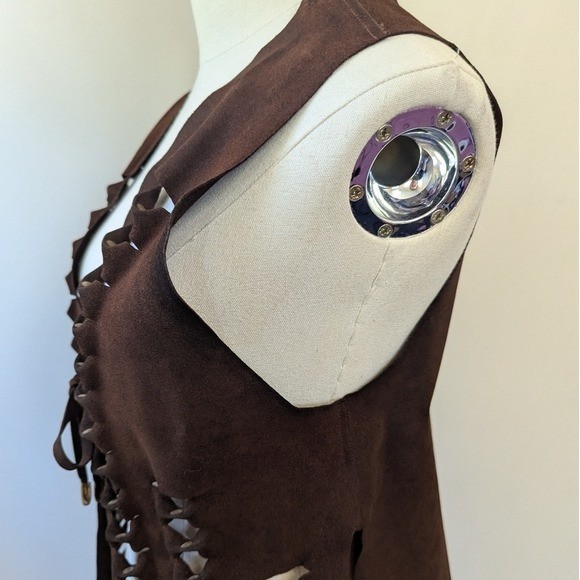 Vintage 70s Brown Suede Textured Vest Boho Festival