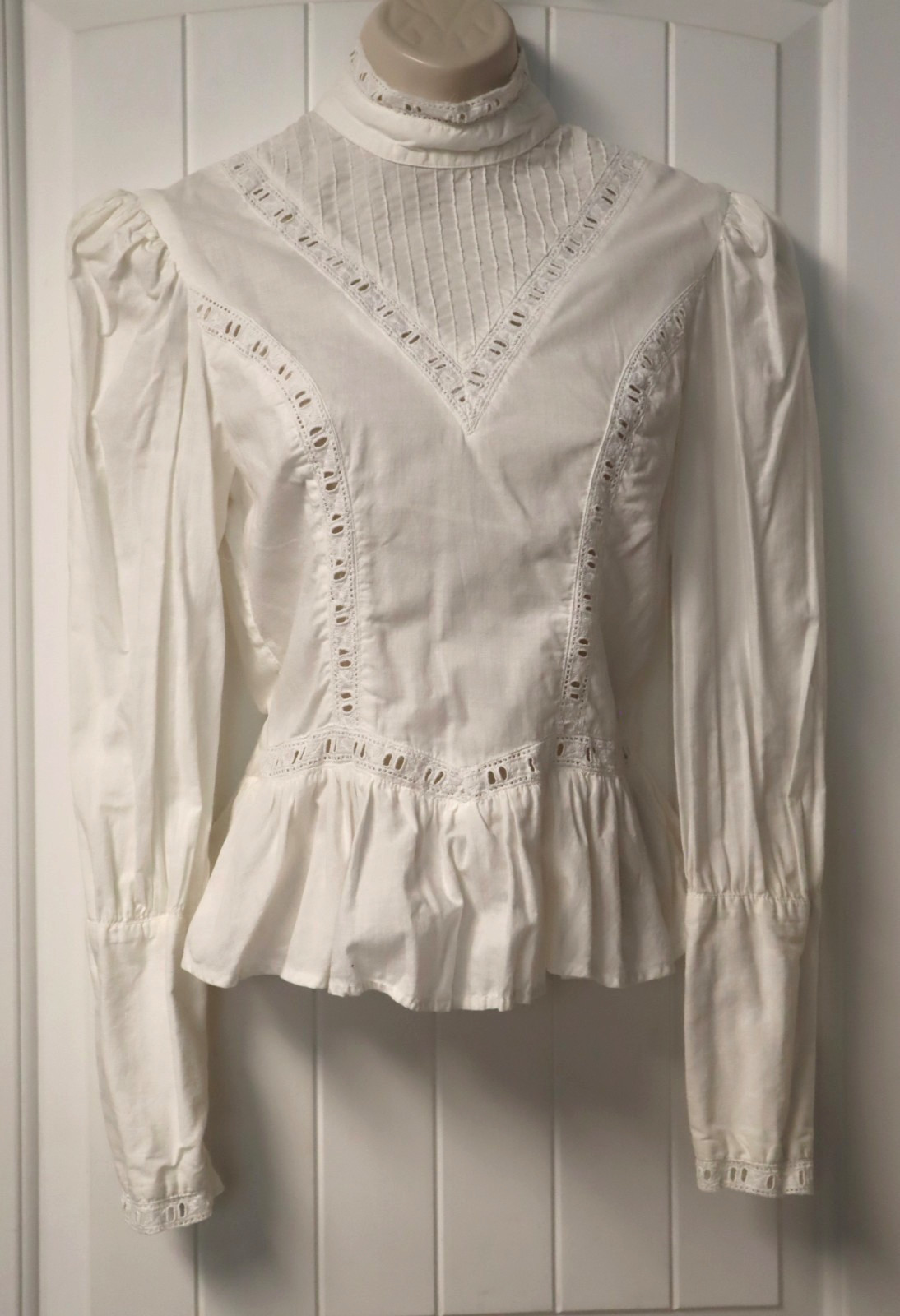 Vintage 1980s 90s Michel New York Paris Edwardian Victorian white blouse S
