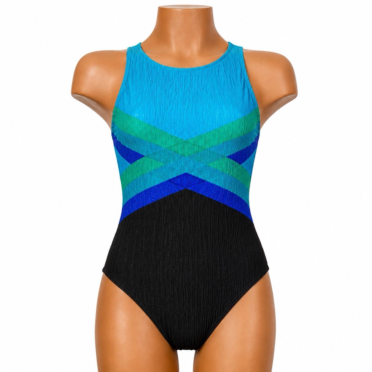 Vintage 80’s Jantzen One Piece Swimsuit Medium Retro Black Blue Bathing suit