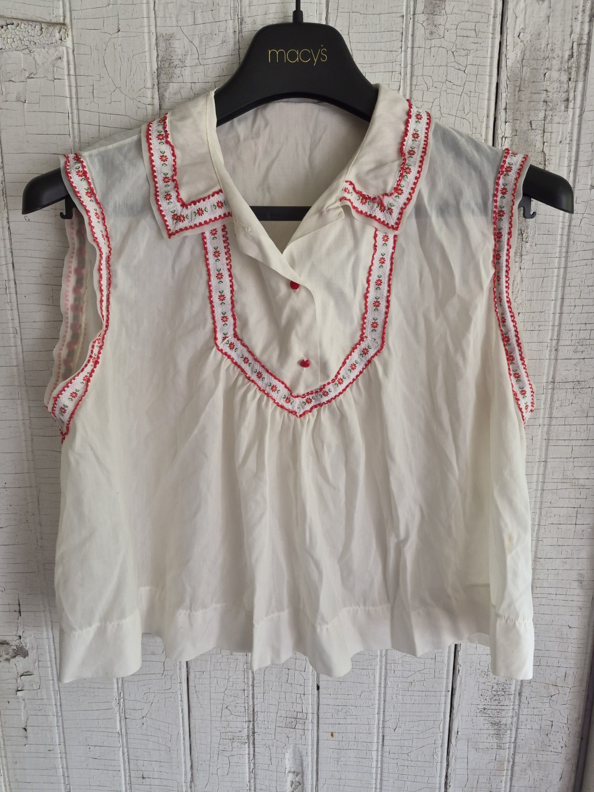 Vintage 70s Gauze Flowy Cropped Top Blouse Embroidered Hippy Boho Festival