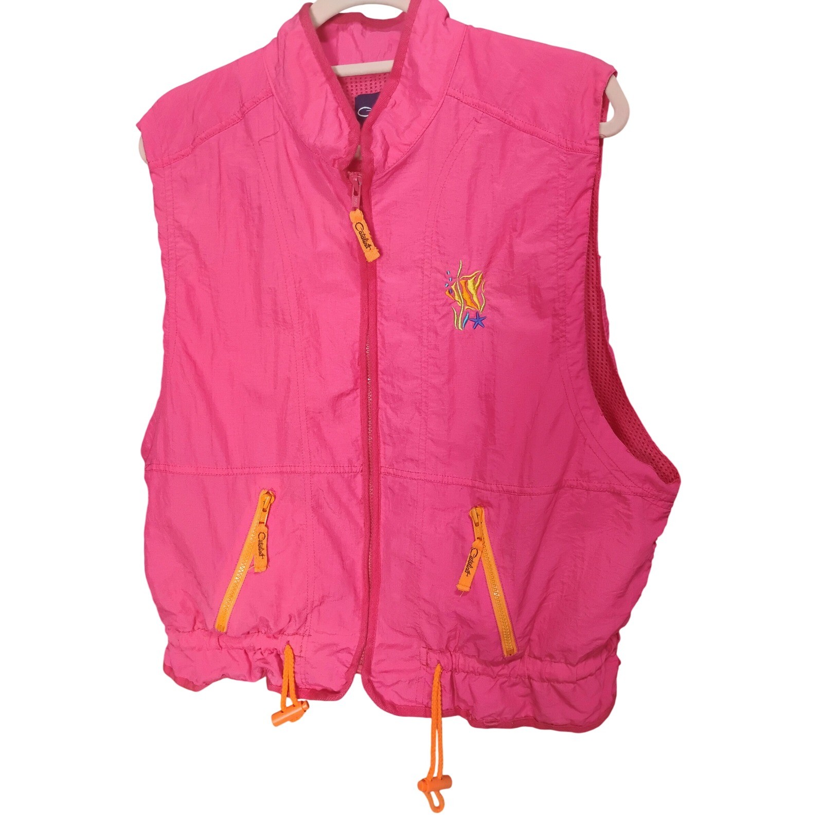 Vintage 80s 90s Catalina Collection Women’s Pink Nylon Vest Sleeveless Zip Up XL