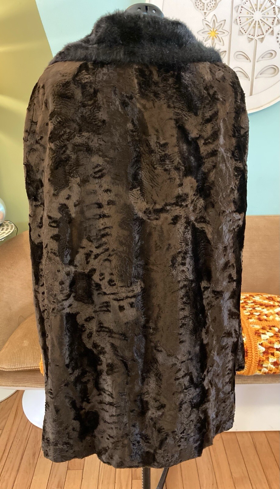 Vintage Mar-Del by Rice Brown Collared Faux Fur Cape Coat 1960’s Poncho MCM