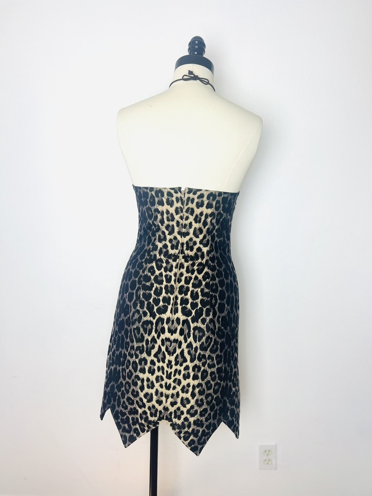 LEOPARD Animal Print 90s 1990’s Does 50s 50’s Vintage Sawtooth Halter Dress XS S