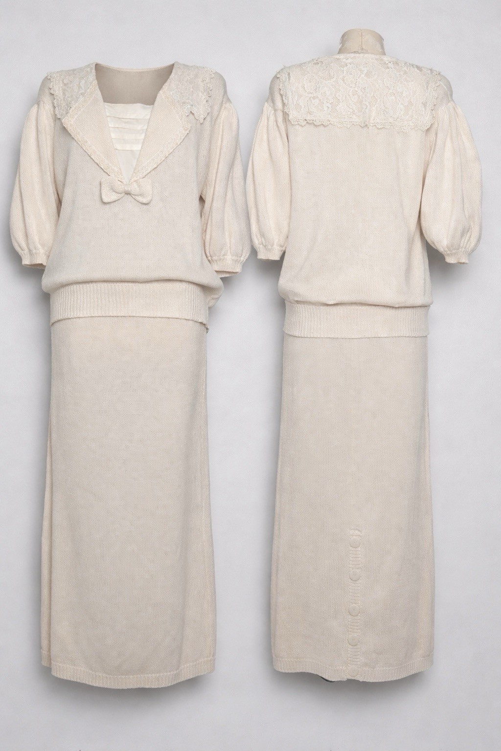 Vtg 80s Scott McClintock Handloomed Sailor Knit Sweater Maxi Set L Pink White