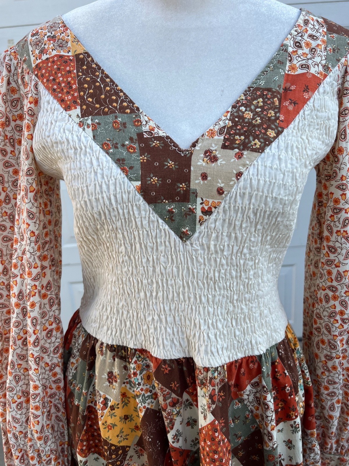 VTg Denise L Patchwork Print Prairie fit and flare dress Boho S/M