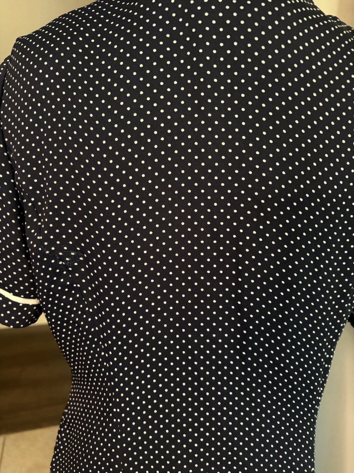 Vintage Navy Polka Dot Front Button Dress W Mother of Pearl Buttons