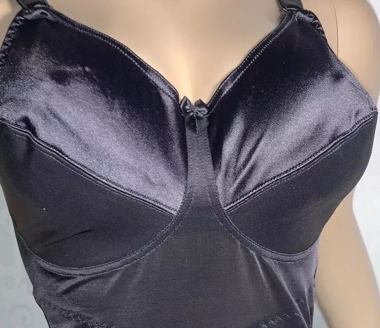 46 B C 2X NWT Vintage Short Tight Black Satin Open Bottom Girdle Bra Slip Shaper