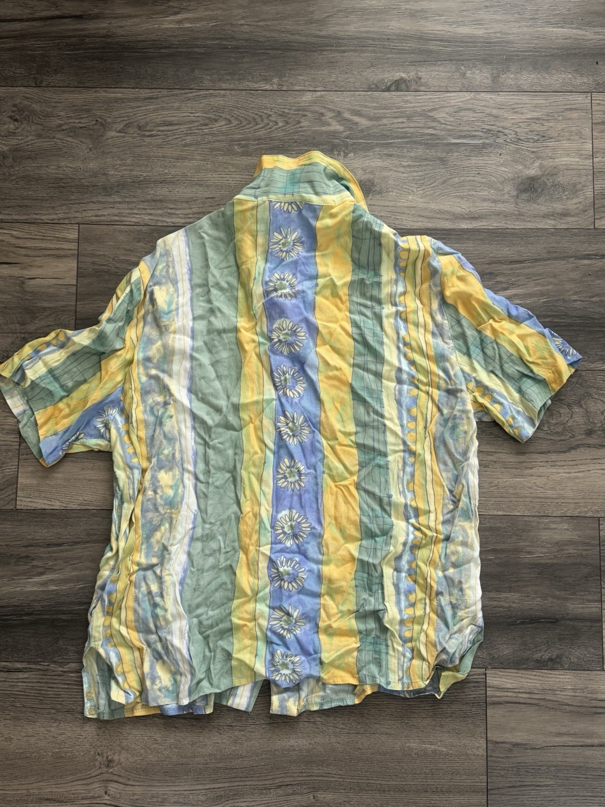 Vintage Sea Suns Striped Pastel Beach Short Sleeve Button Up Shirt Large