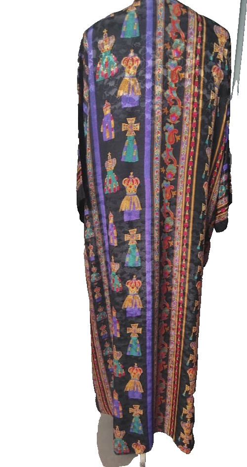 Rare Vintage 80s Ruth Norman CAFTAN MAXI DRESS Geometric Crown USA MADE L