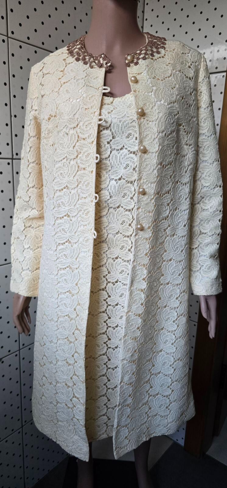 Vintage 50s ALICE EDWARDS Lace Suit Dress Cardigan Cotton Bust-36 Hips-38 Size14