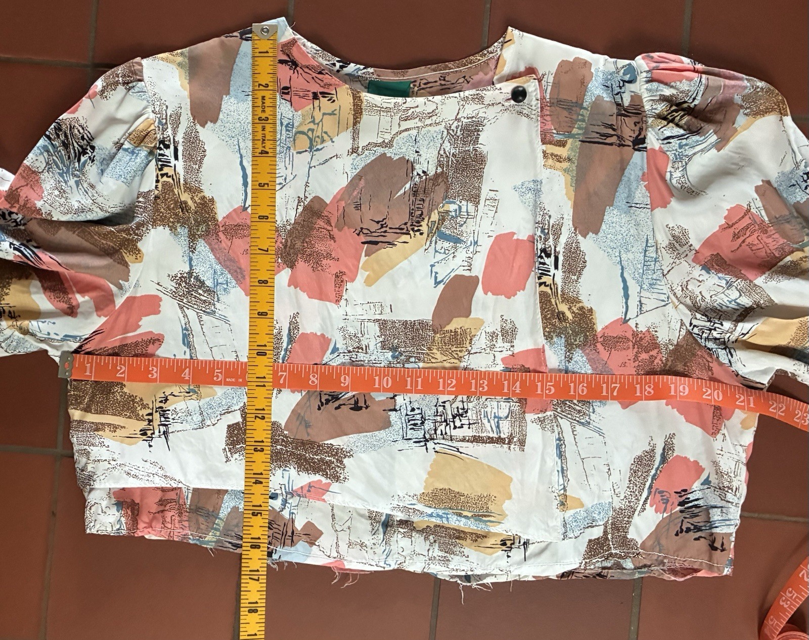 Vintage 80s Abstract Crop Top Puff Sleeve Made in West Germany size Large