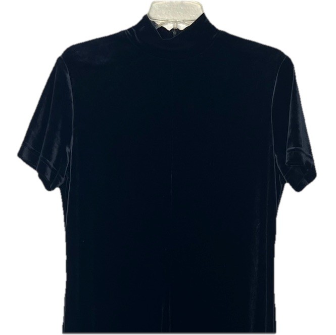 VTG Casual Corner Velvet Body Suit Navy Blue Sz Large Zipper Back Short Sleeve