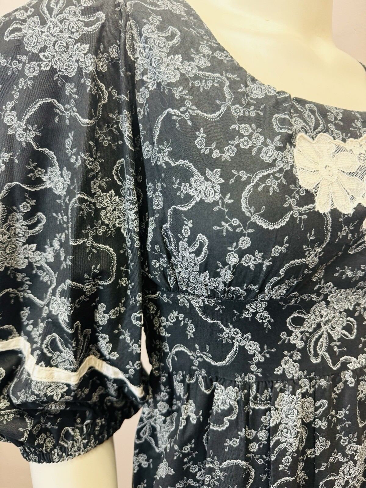 Vintage 70’s paper moon Gunne dress goth black floral prairie maxi 7 fits 9