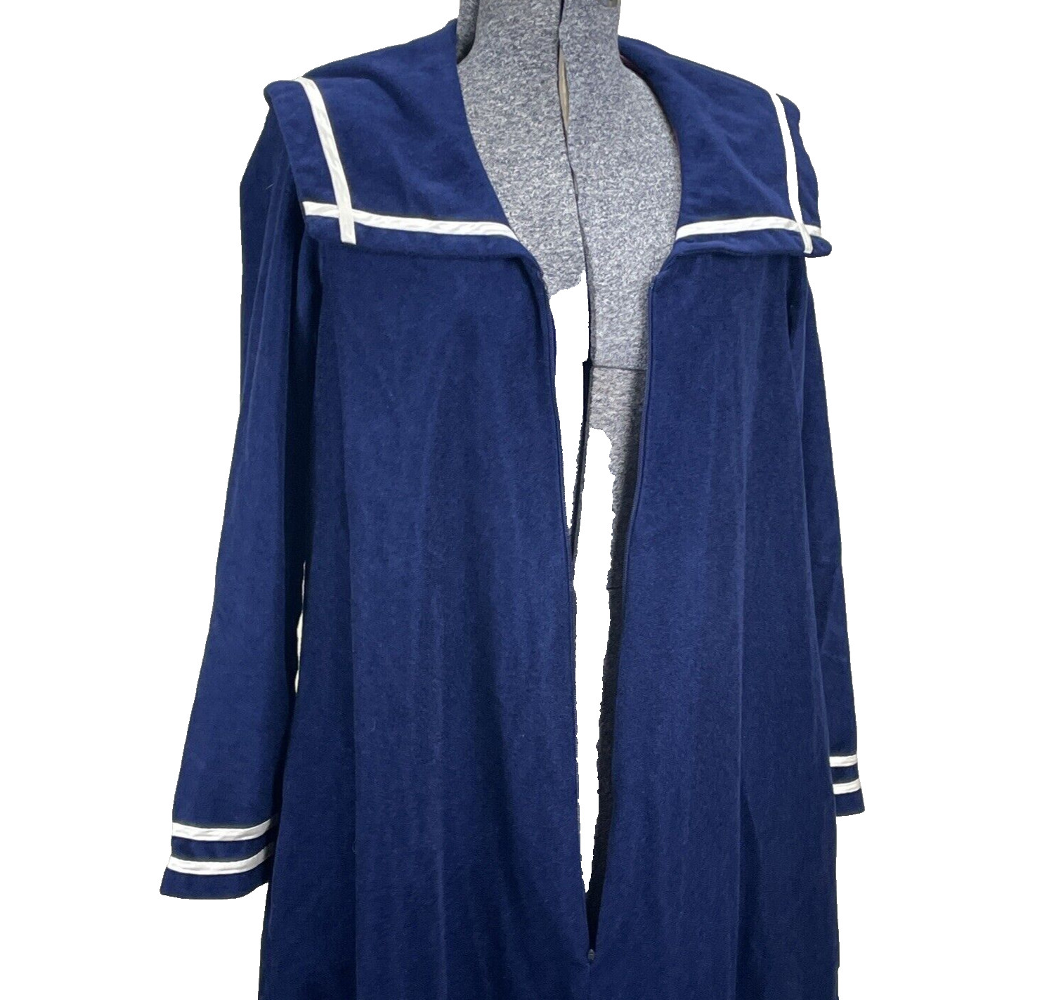 Vintage Tres Belle Navy Blue Velour Robe Size XS Nautical Sailor Half Zip