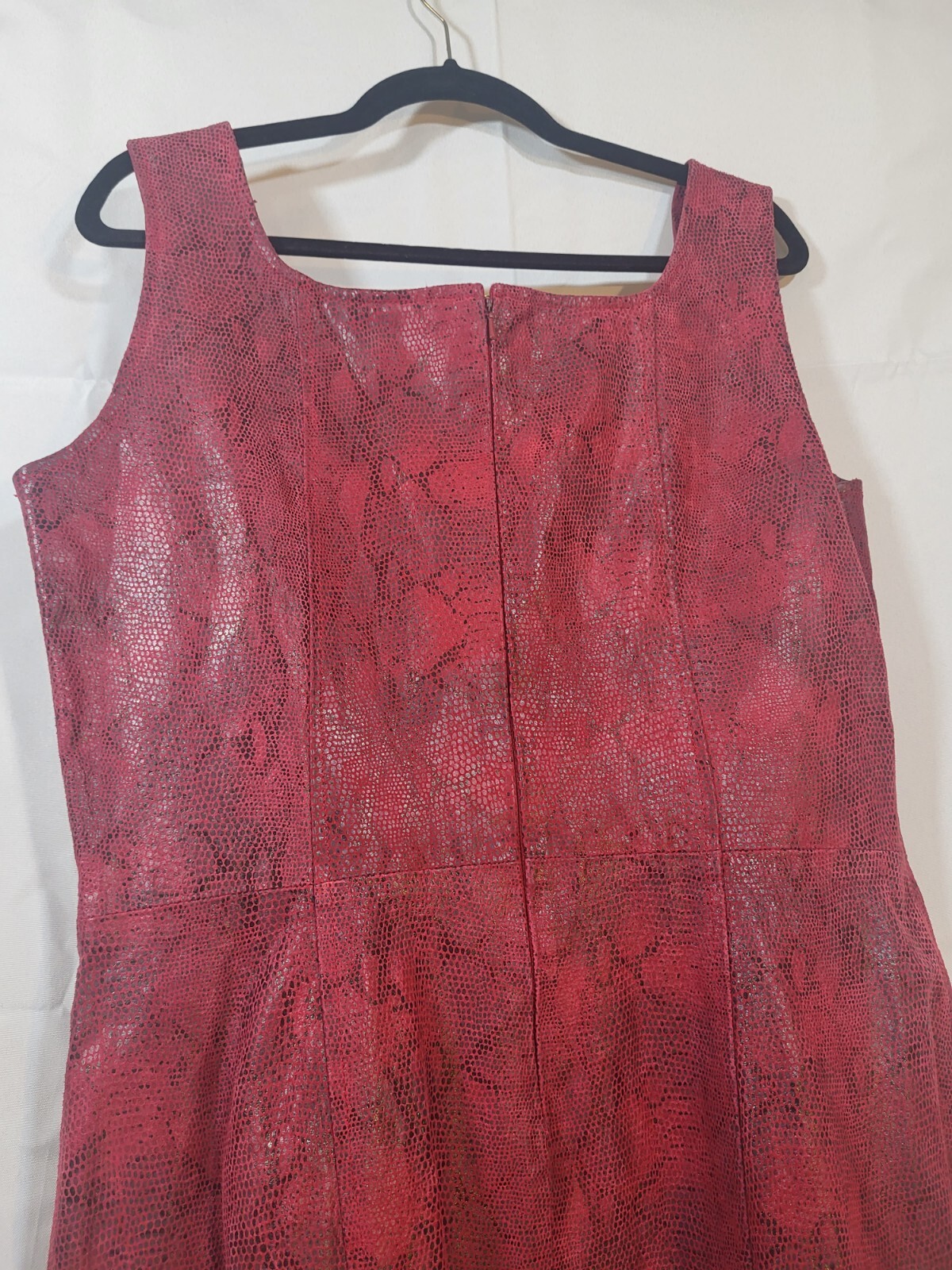 VIntage 80s Red Leather & Satin Snakeskin Dress By A.M.I Womens L