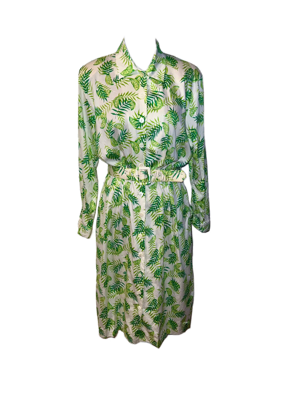 VNTG 70-90s Tanner Green Lemon Print Dress With Belt