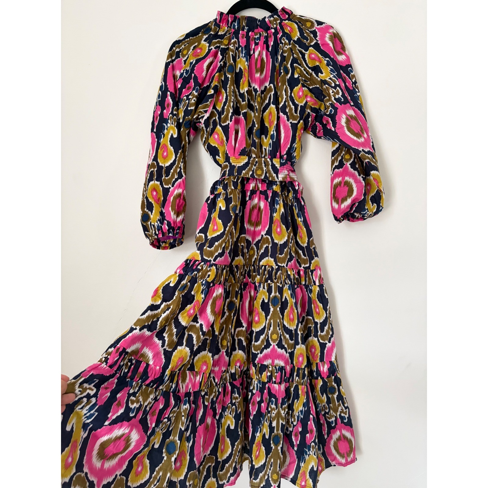 Vanessa Fox The Lowell Boho Ikat Belted Cotton Dress Size Medium