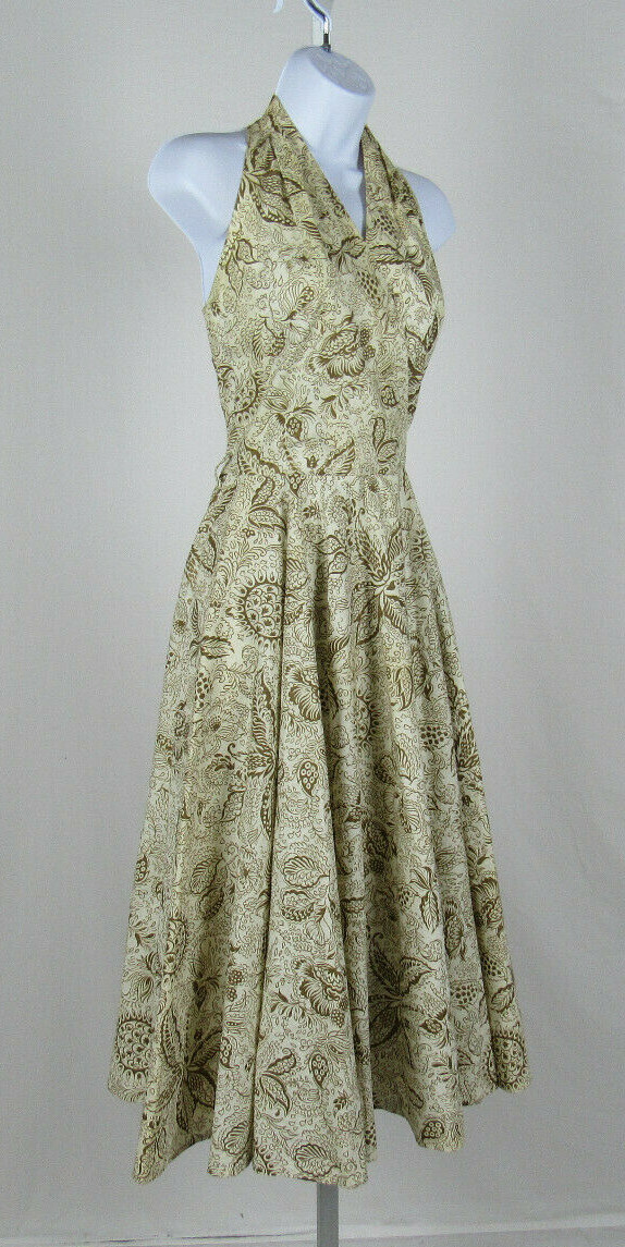 VTG 1950s 60s ADELE CALIFORNIA PAPER DRESS FLORAL PAISLEY DESIGNS GOLDEN BELT