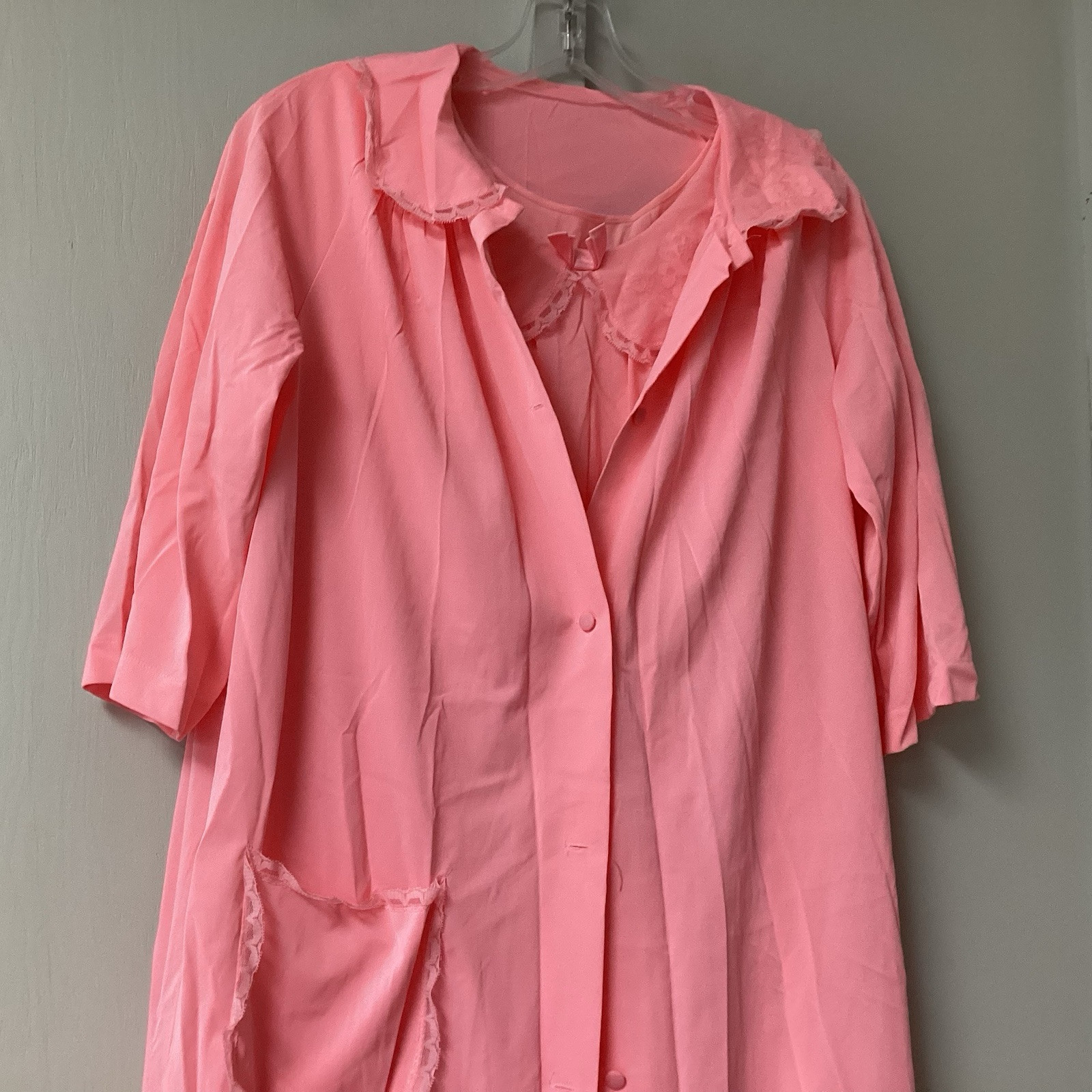 VTG Shadow Lane 2 Piece Size Small Night Gown & Robe Coral Lace Silky Flowers