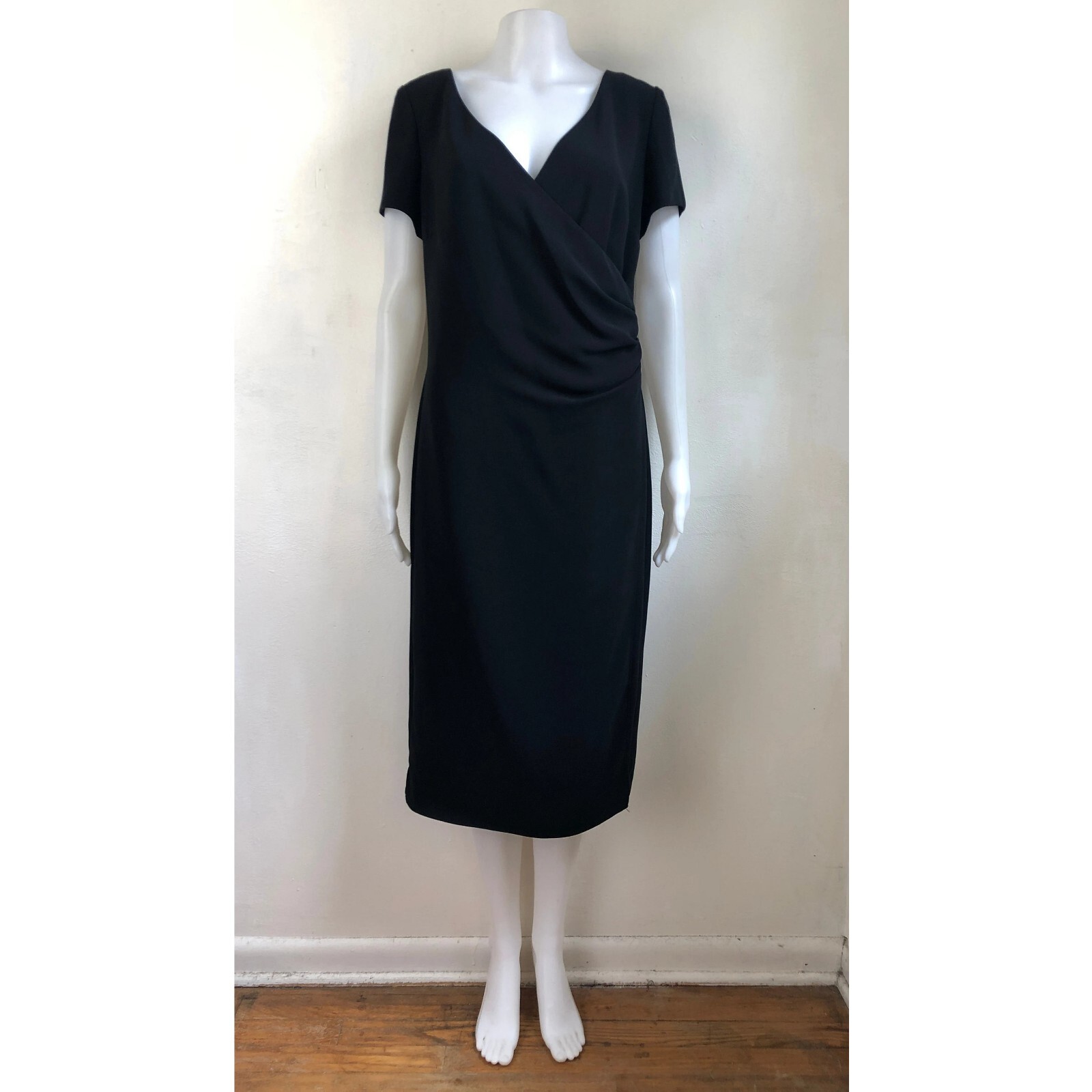 Vintage Black Sheath Dress Size Medium 1990s David Warren Minimalist Surplice