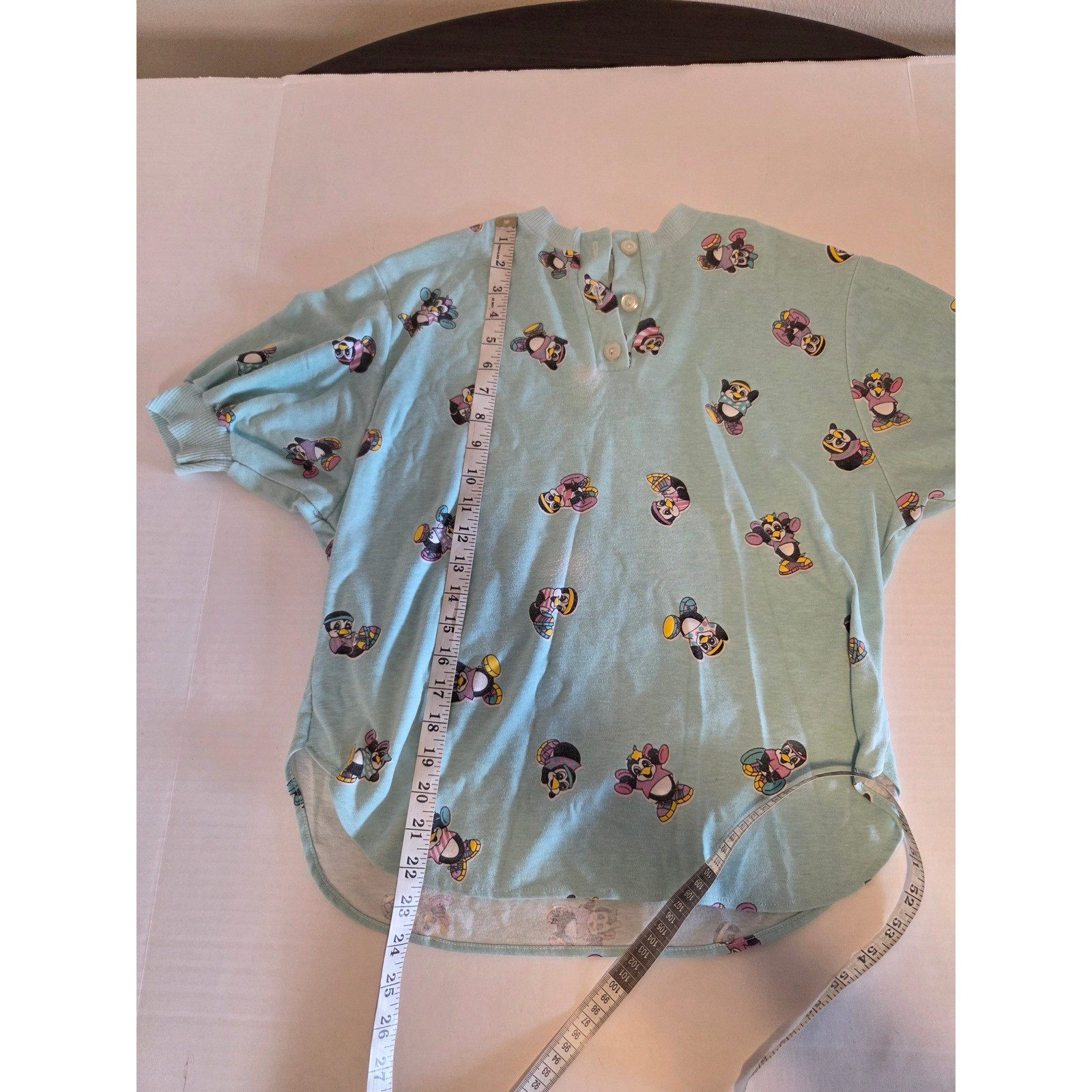 Vintage Sky Lite Fashion Penguin Print Polo Shirt Light Blue Short Sleeve USA