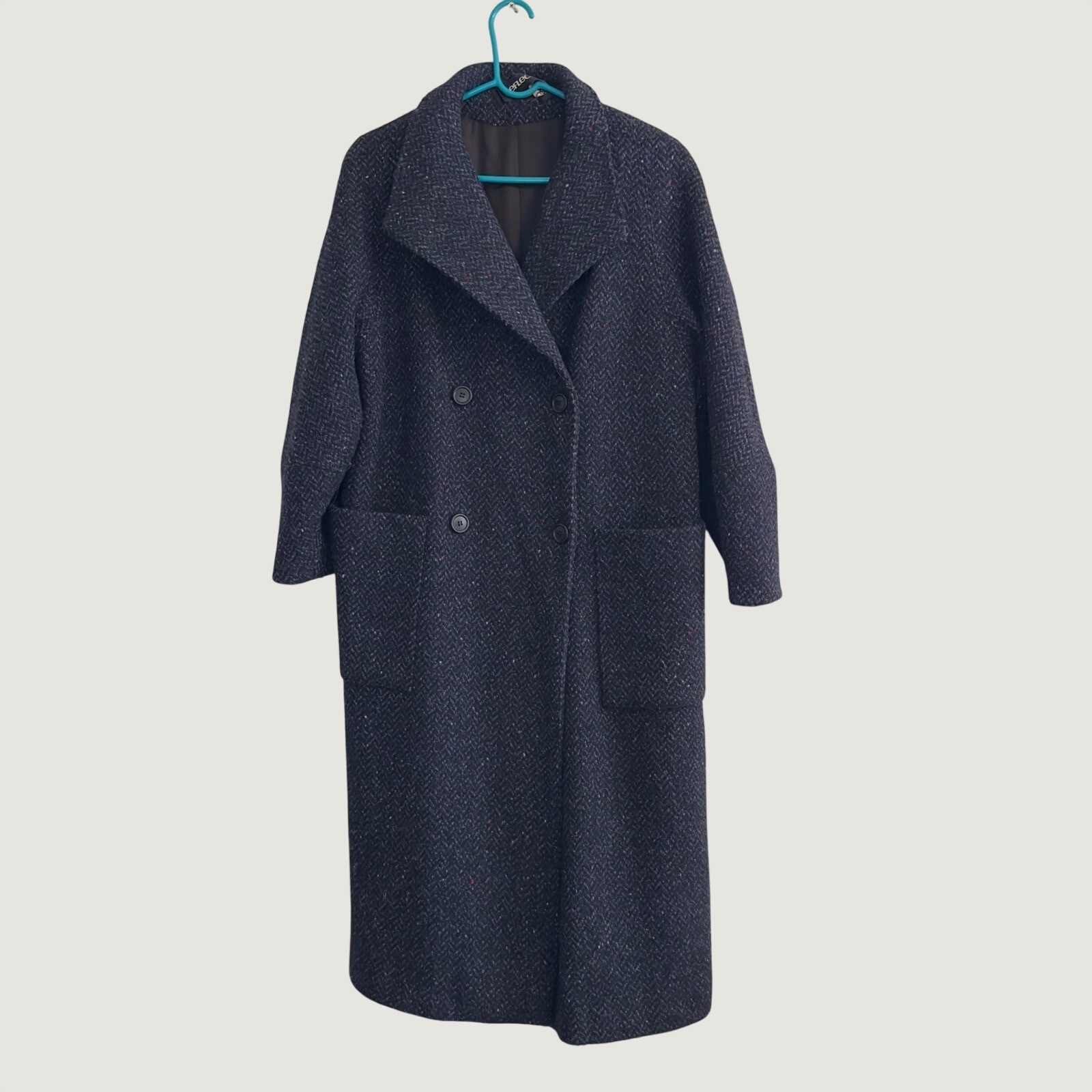 Reflections Vintage Gray Herringbone Double Breasted Long Overcoat ILGWU USA 12