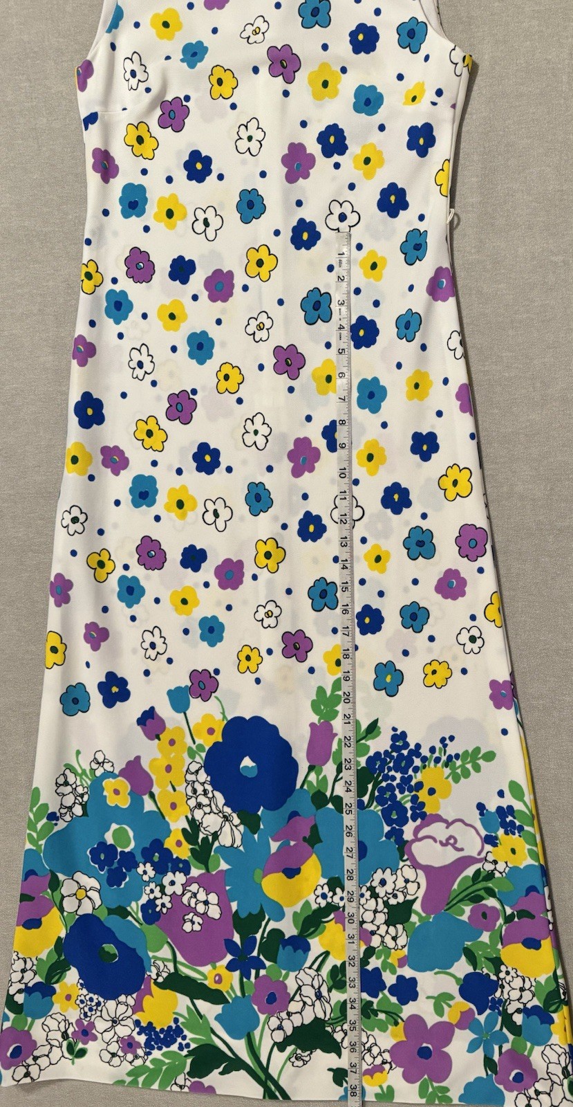 Vintage 60s 70s L’Aiglon Original Floral Maxi Dress Size 8 Mod Boho Border Print