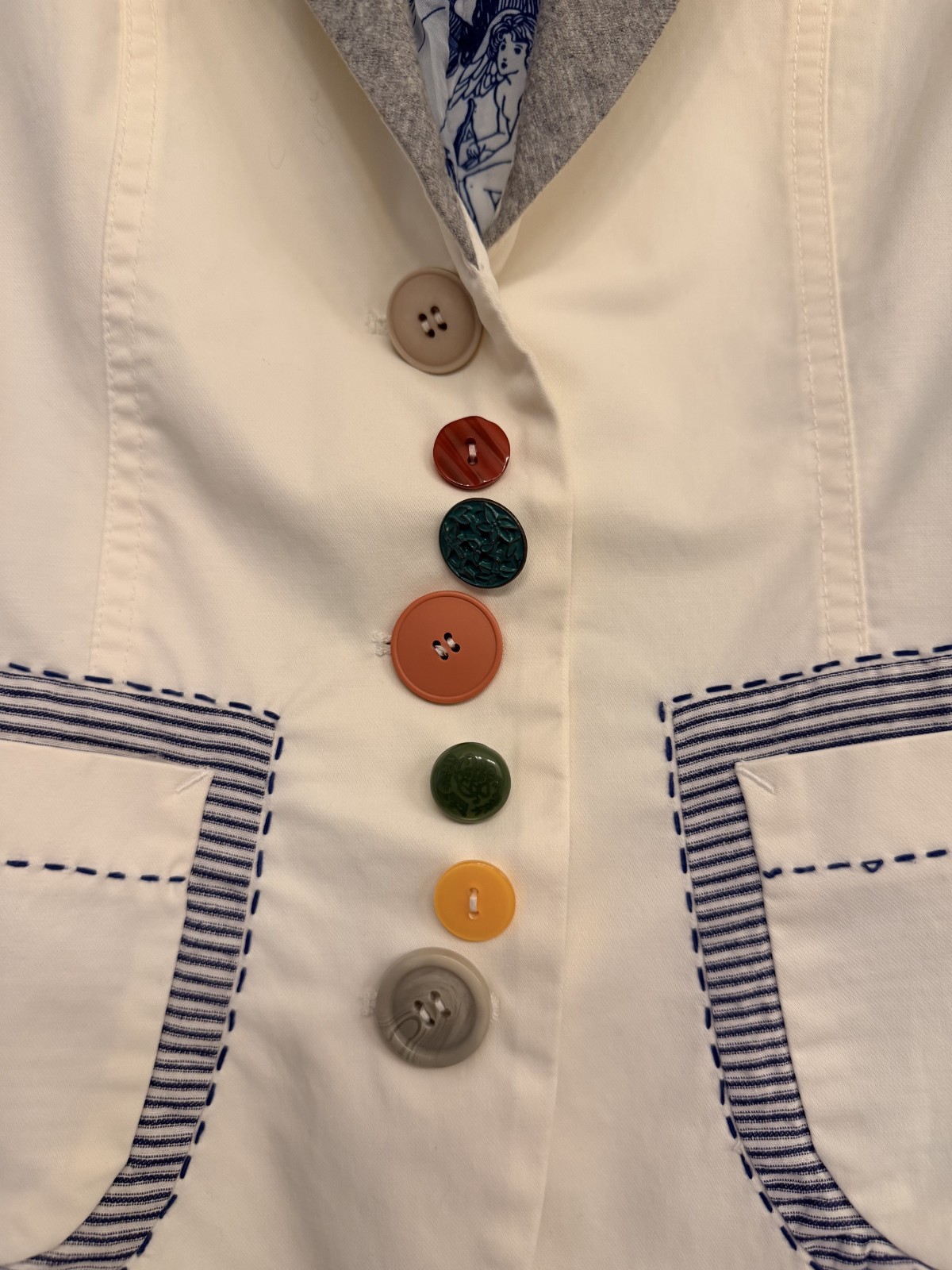 Desigual Cream Blazer Colorful Buttons European Statement Jacket Rare
