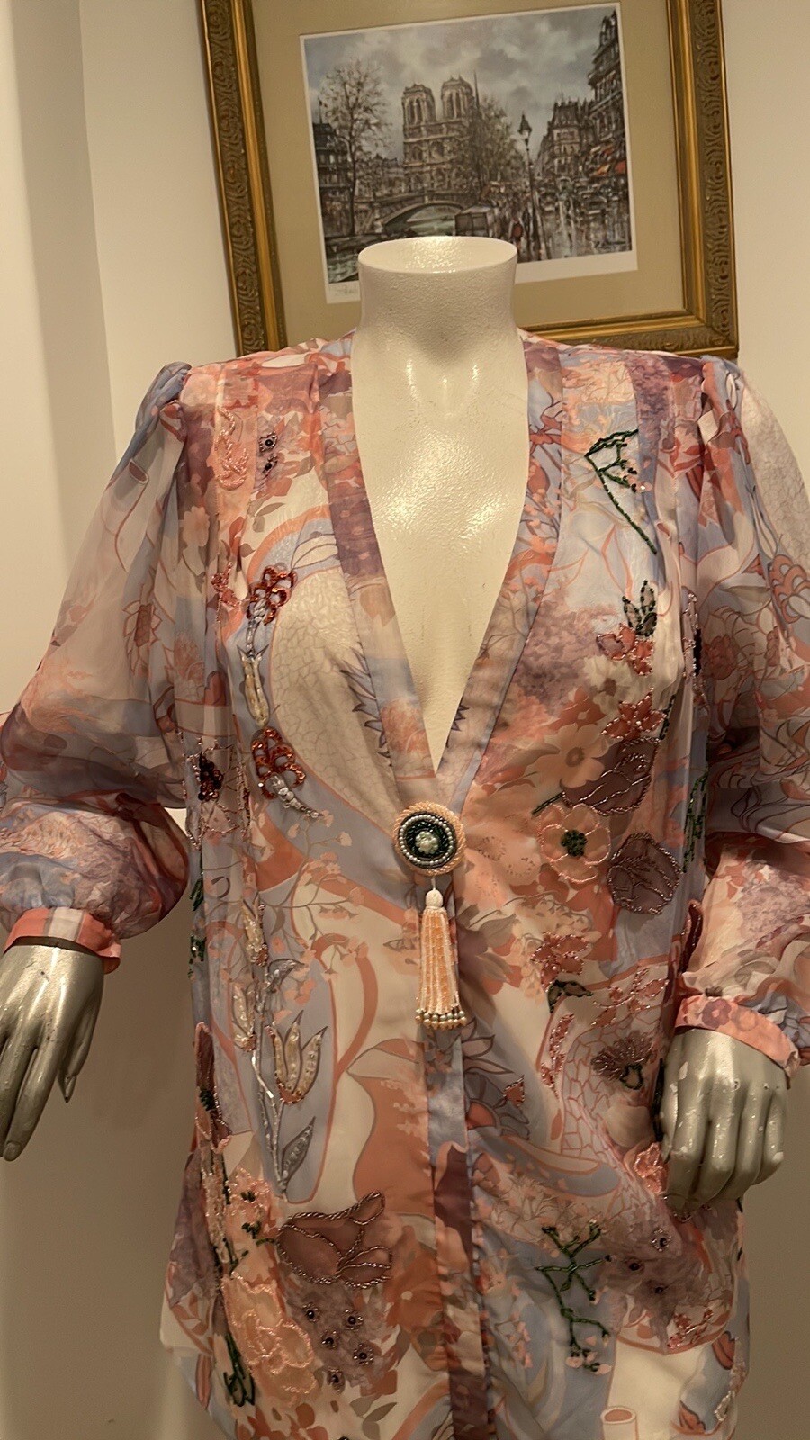 Diane Freis Original Vintage Beaded Sequin Floral Jacket Tassel Floral Print