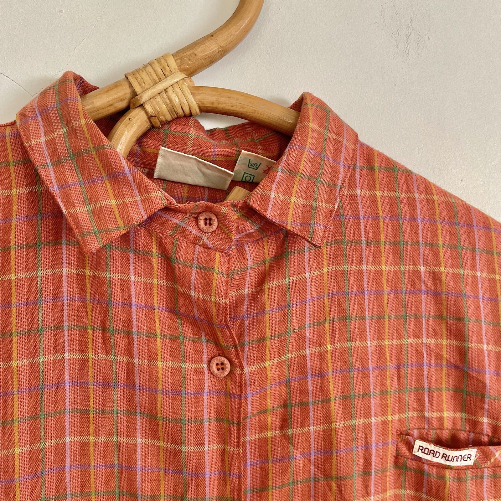 Vintage 80s 90s Road Runner Womens Brown Check Blouse Shirt Top Size Approx. L