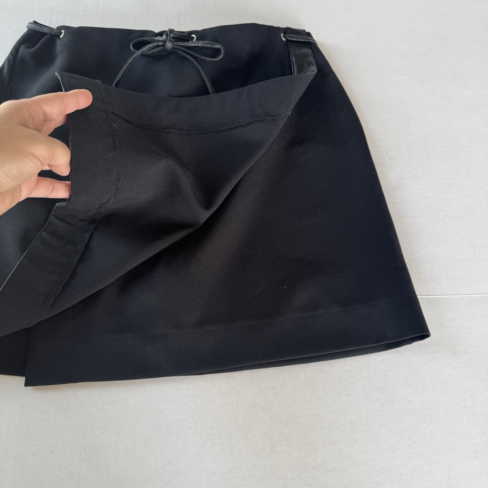 Vintage 90’s Y2K No Excuses Black Mini Wrap Skirt Pleather Trim Accents 5/6 (A2)