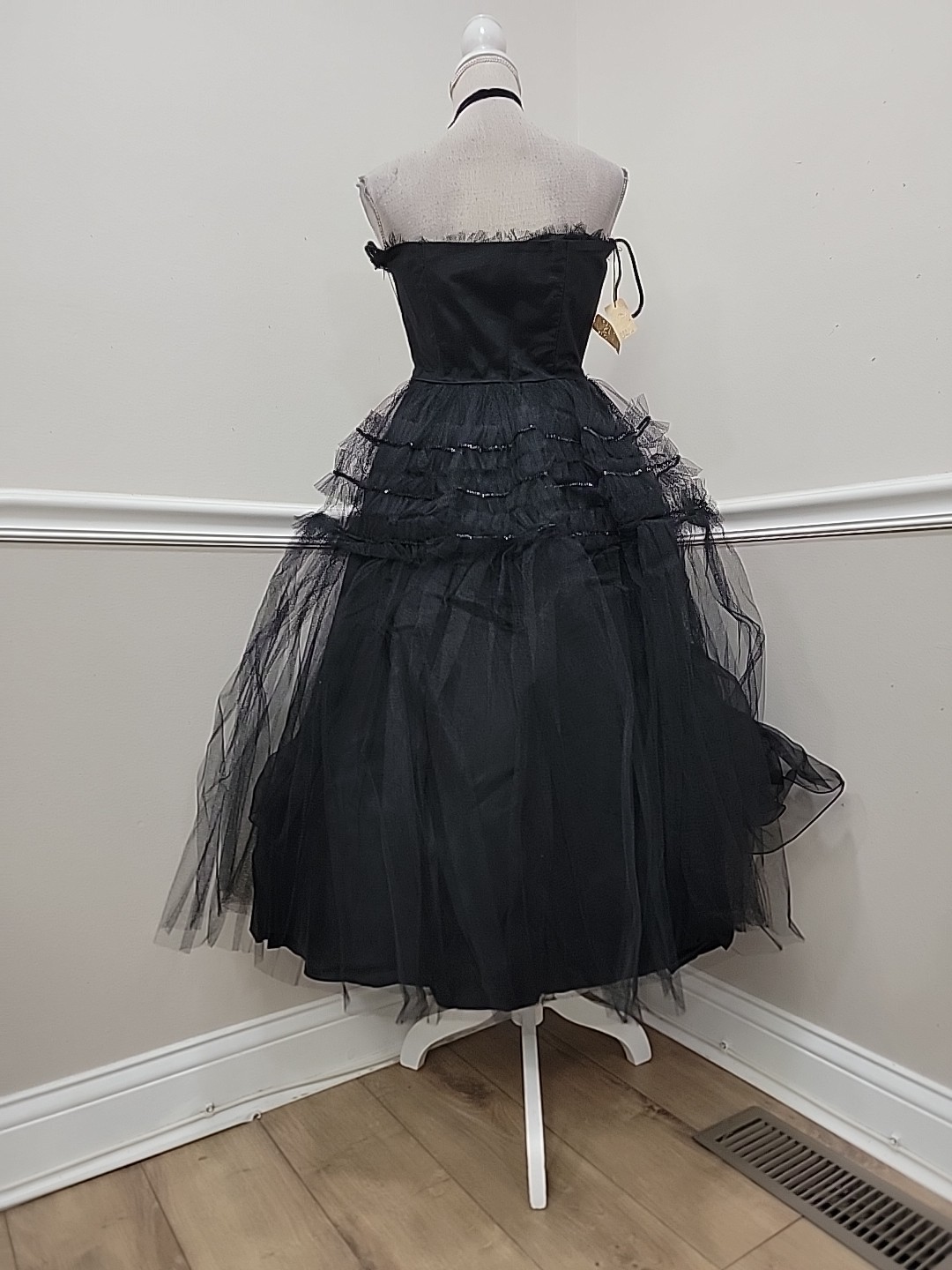 VTG 1950s Mid-Century Black Tulle Party Dress Nipped Waist New Look NWT