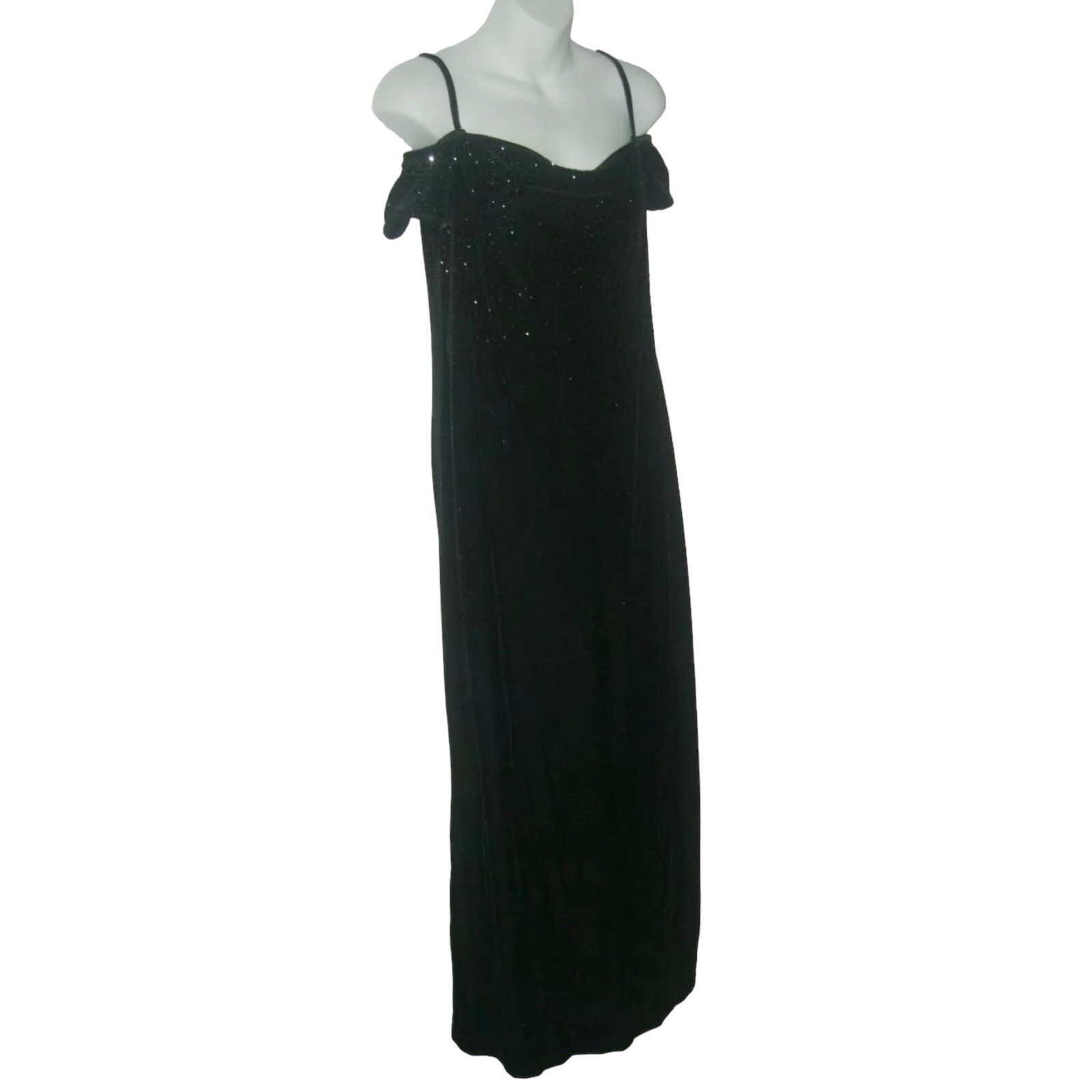 Vintage 90’s Robbie Bee Dress Black Crushed Velvet Long Glitter y2k Goth Fairy