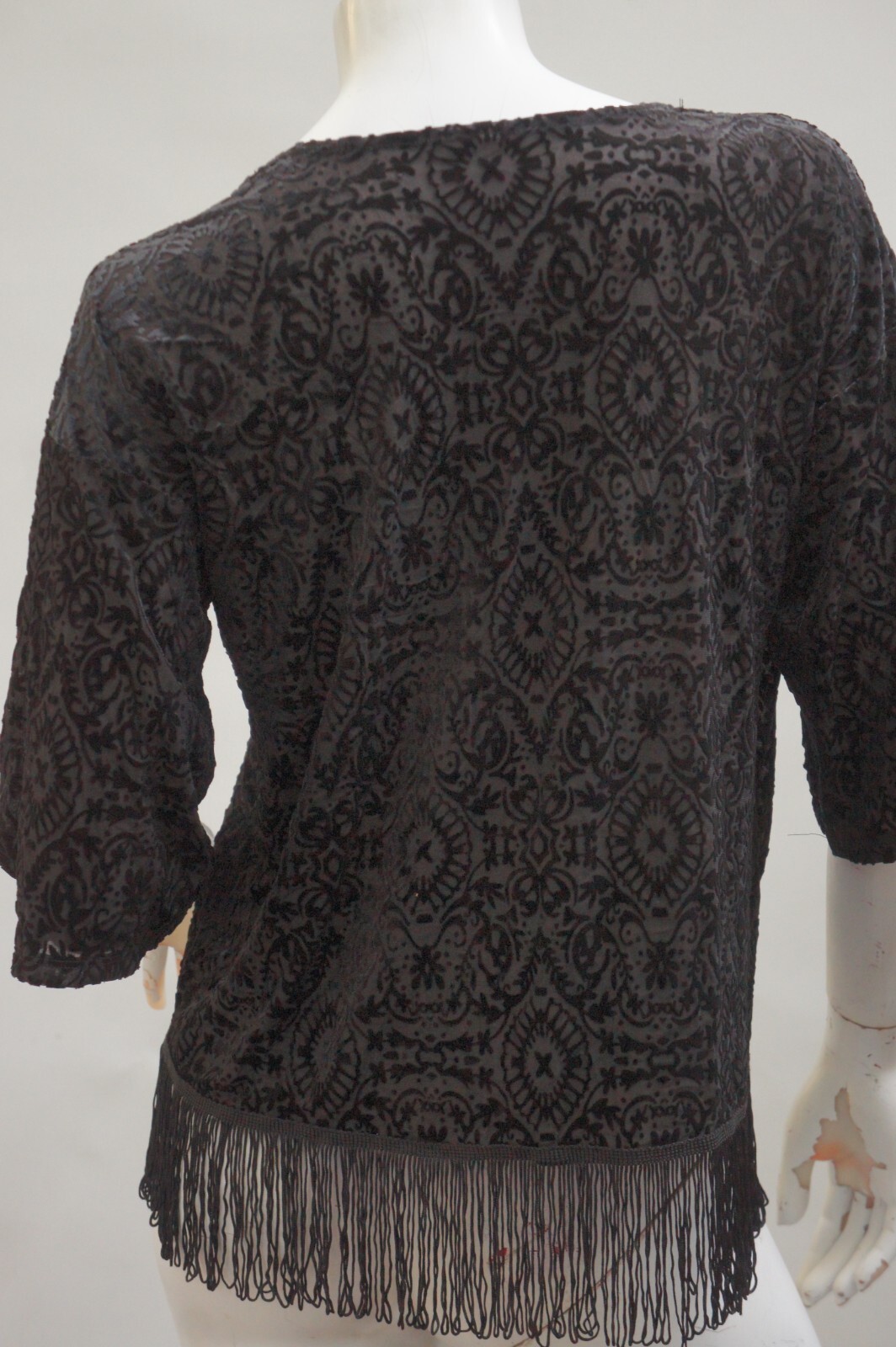 Vintage Black Burnt Out Velvet Fringe Cardigan Jacket Top