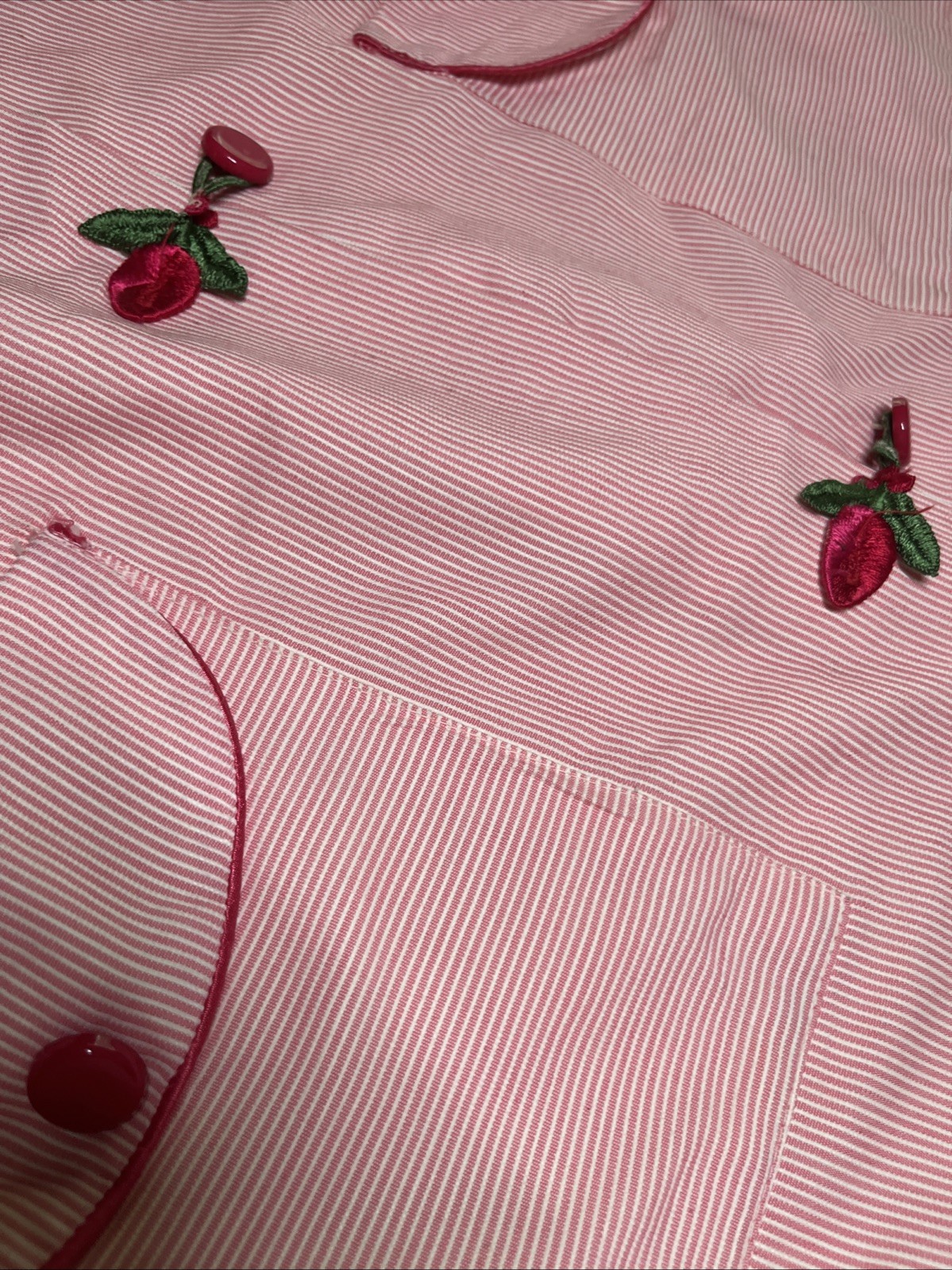 Vintage Paulette New York Pink Striped Nightgown Button Up House Dress Embroider