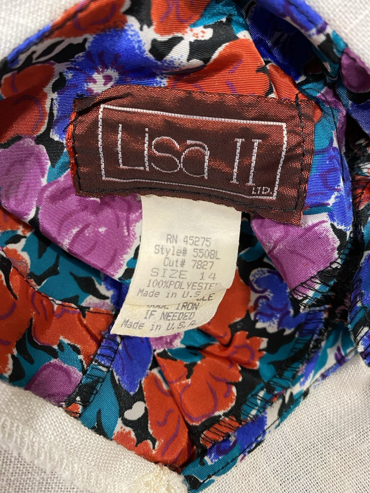 Vintage Dress SIZE LARGE 14 floral classic white collar 80s 90s modest LISA II