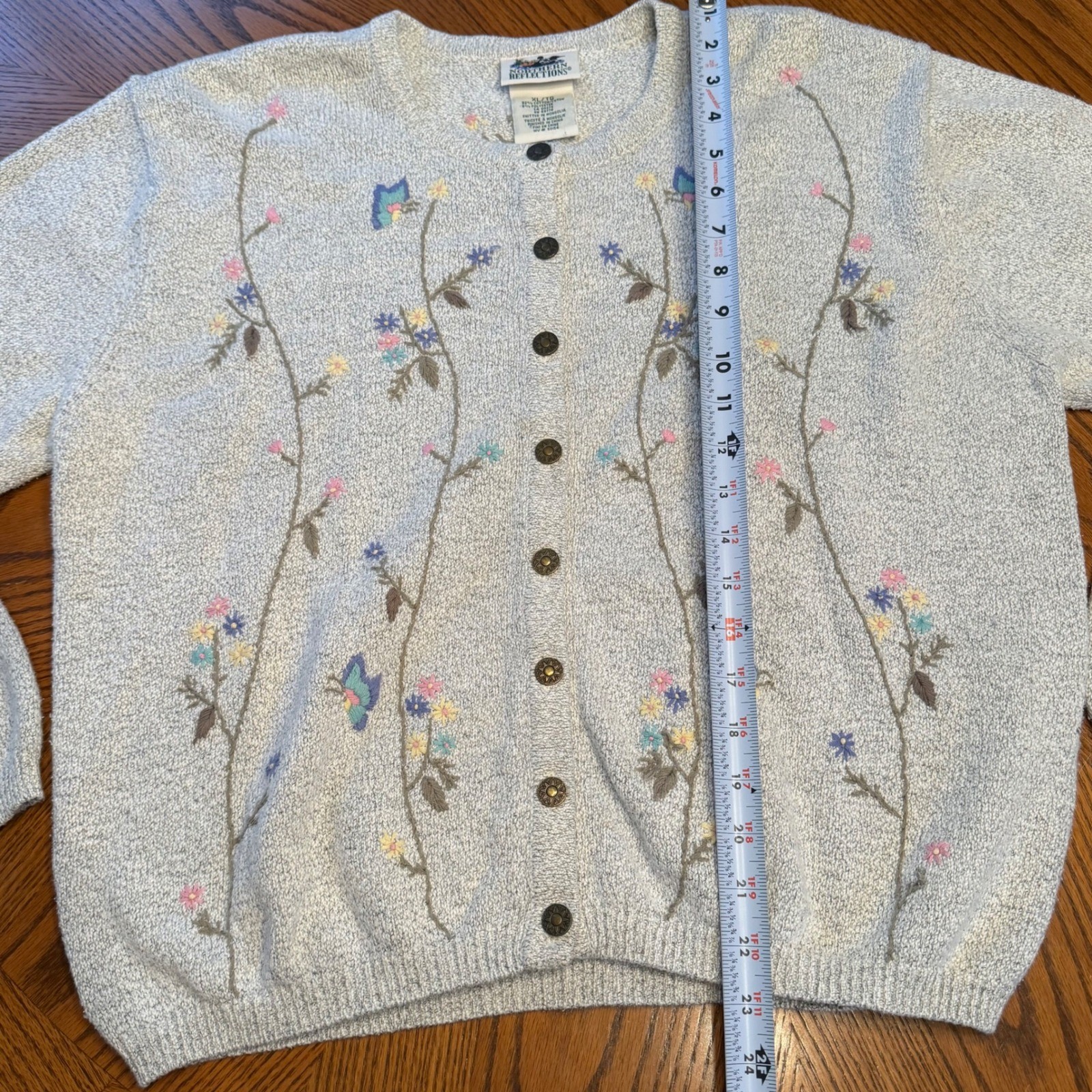 Vintage Northern Reflections Cardigan Sweater Size XL Embroidered Floral Cottage