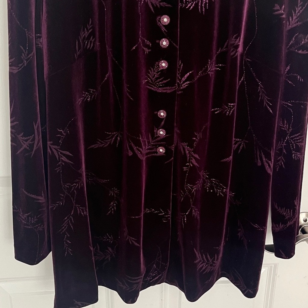 Vintage R&M Richards Plum Velvet Embroidered Long Sleeve Blouse vntg sz 14