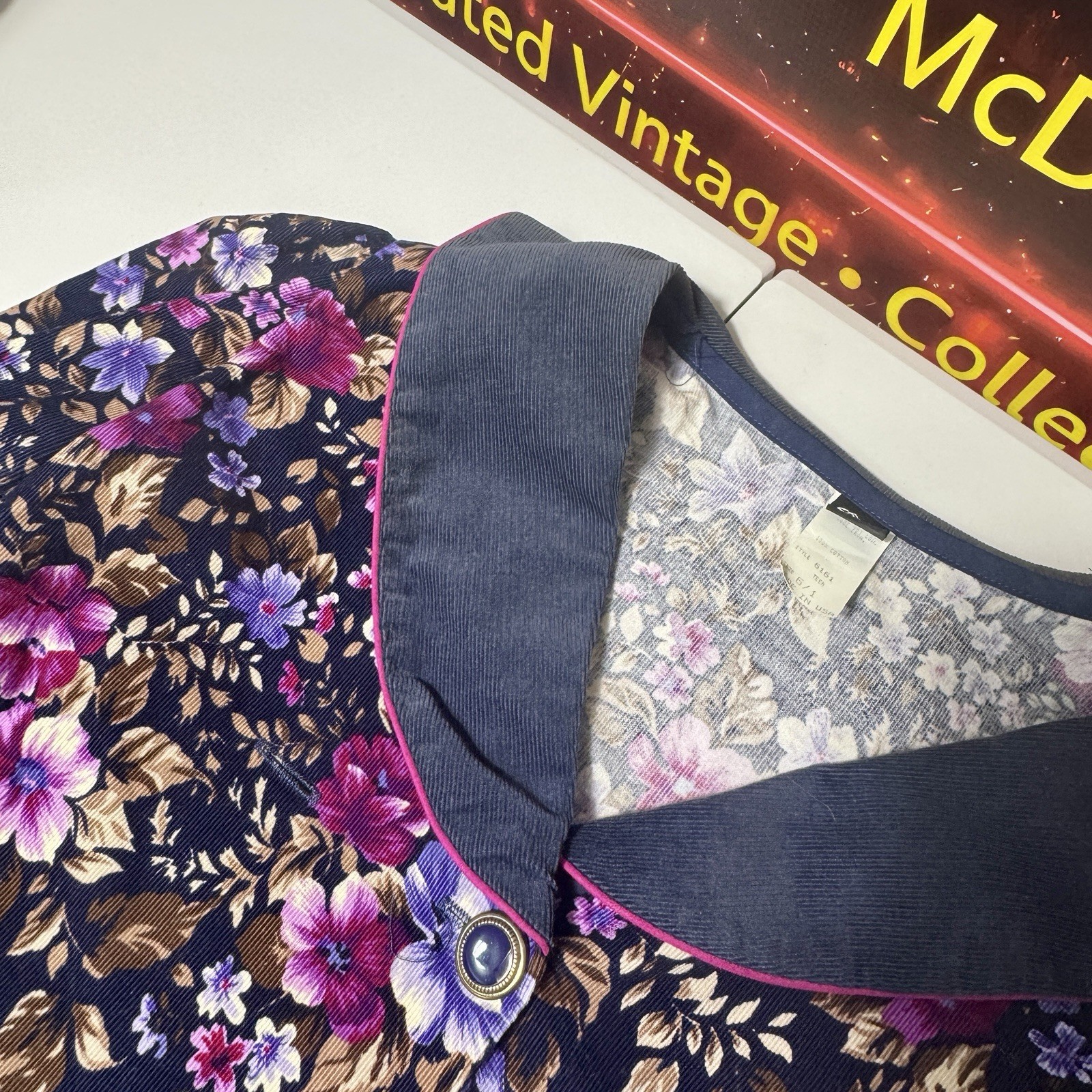 Vtg 1980s Picture Me Floral Cropped Blazer Small USA Cotton Secretary Grannycore