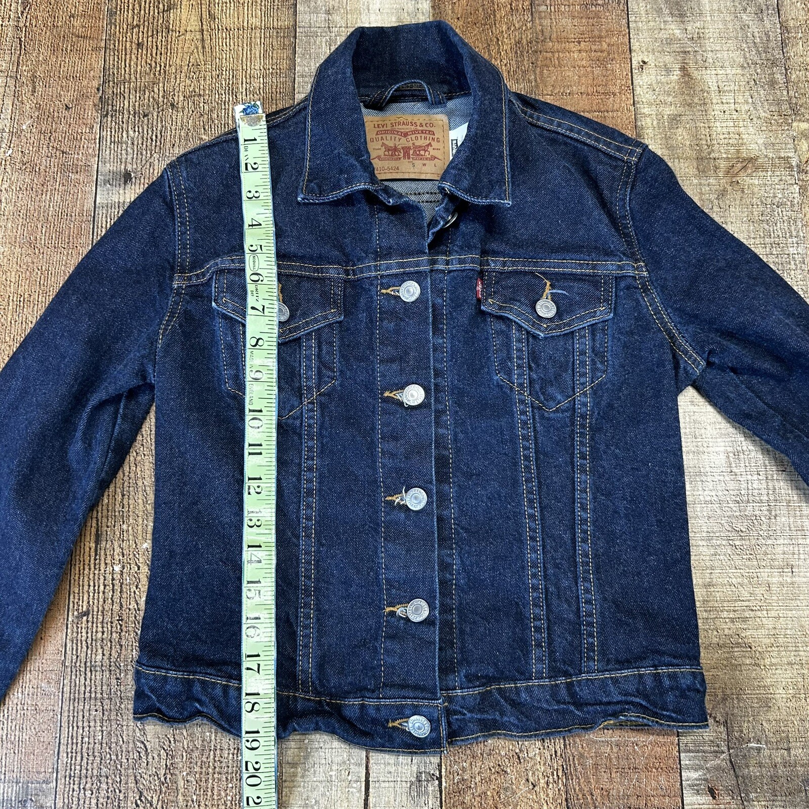 VTG Levi’s 80s Cropped Denim Jean Jacket Dark Wash Red Tab Long Sleeve Size S
