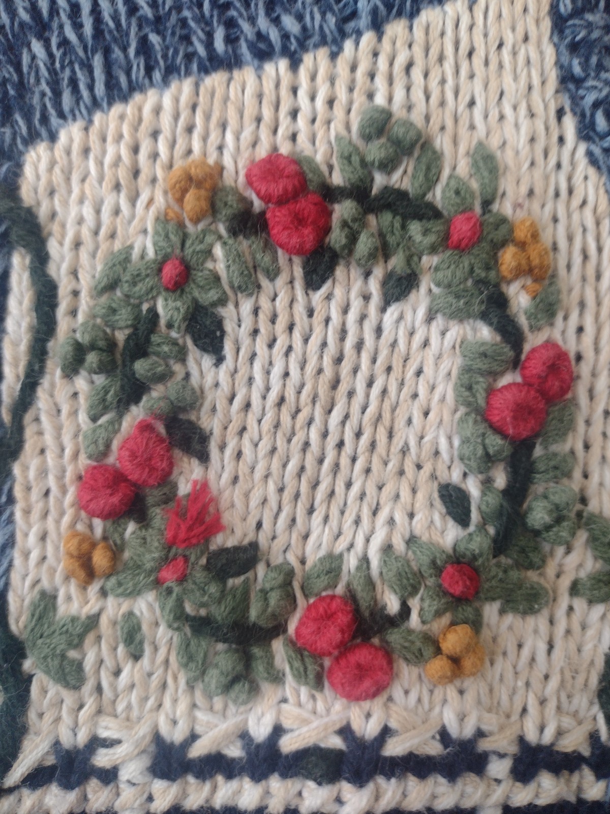 Nutcracker Ramie Cotton Blue Patchwork Cardinal Holiday Sweater Medium