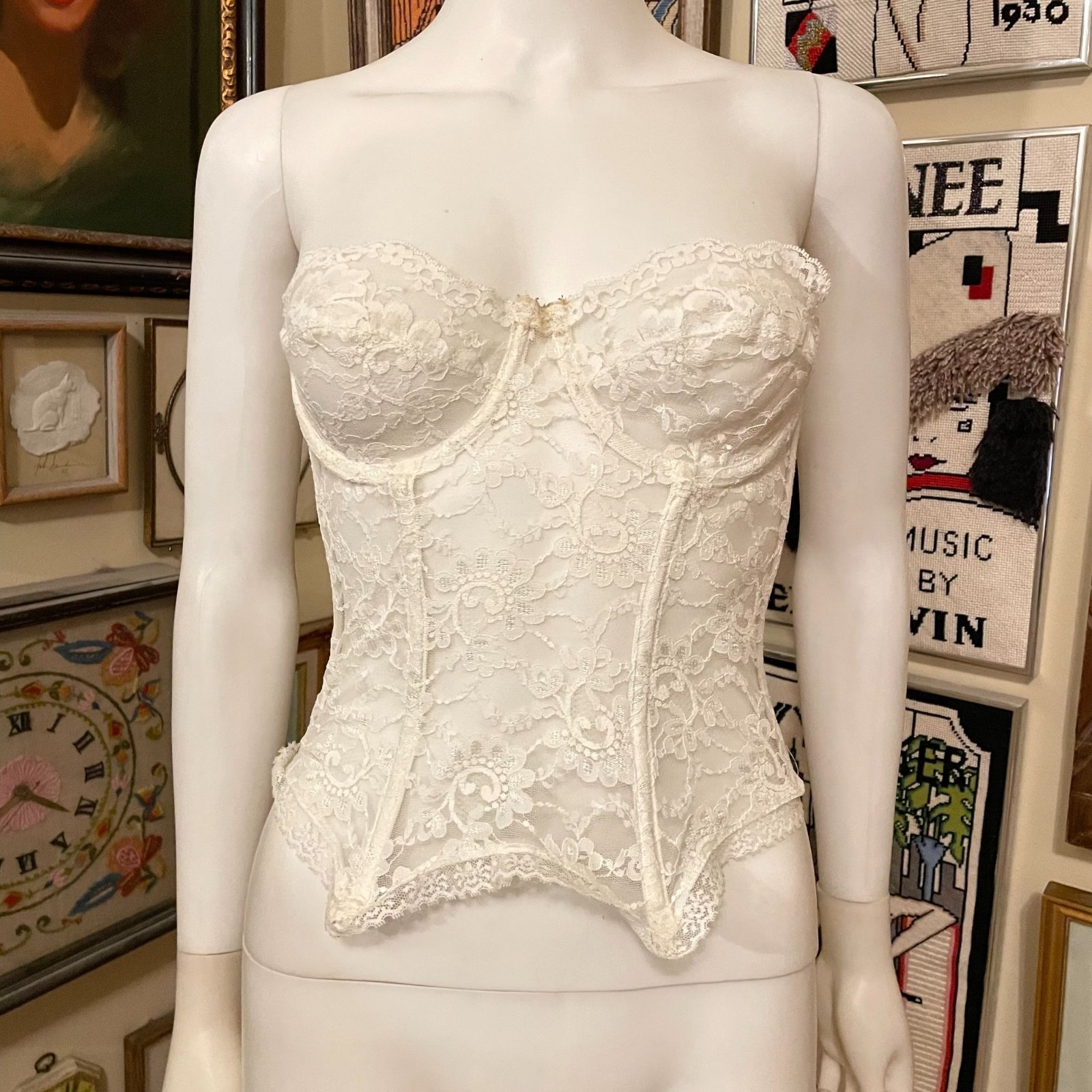 Vintage Lily of France by Dolores Lace Boned Strapless Bra Size 36C