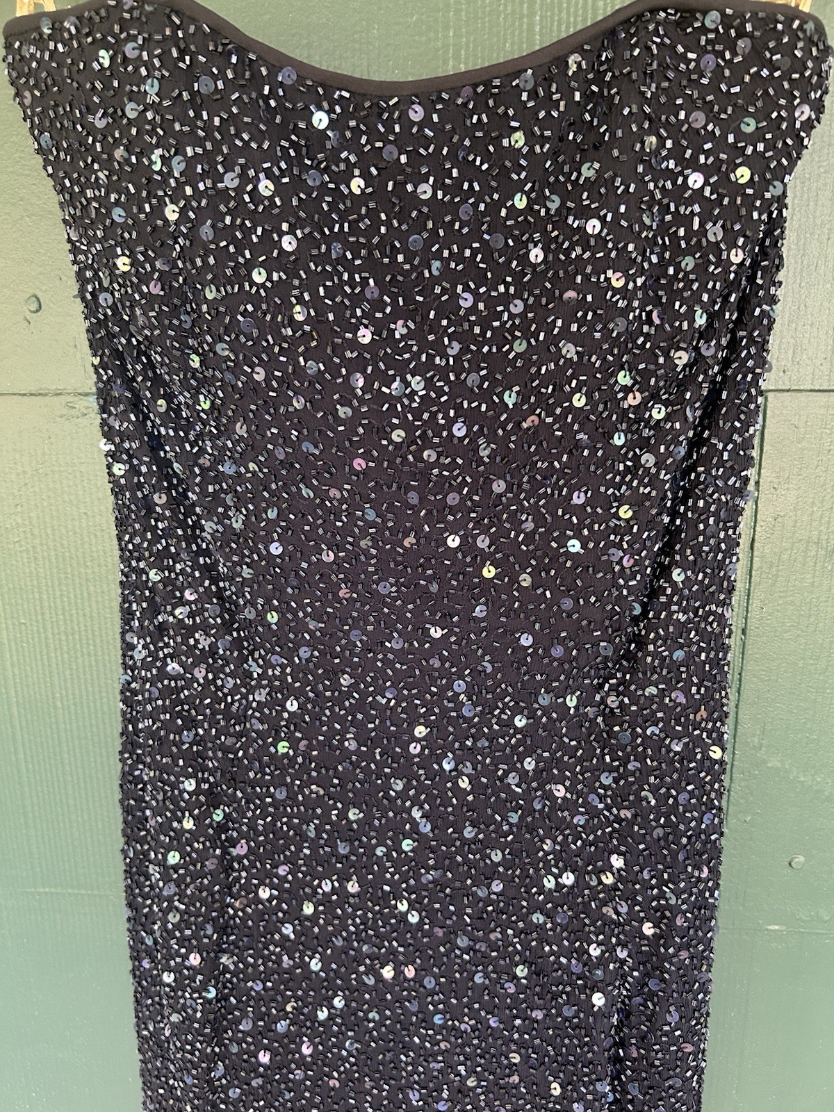 Vintage 90s Handbeaded Silk Maxi Gown Navy Strapless XS Panoply Goth Vampy