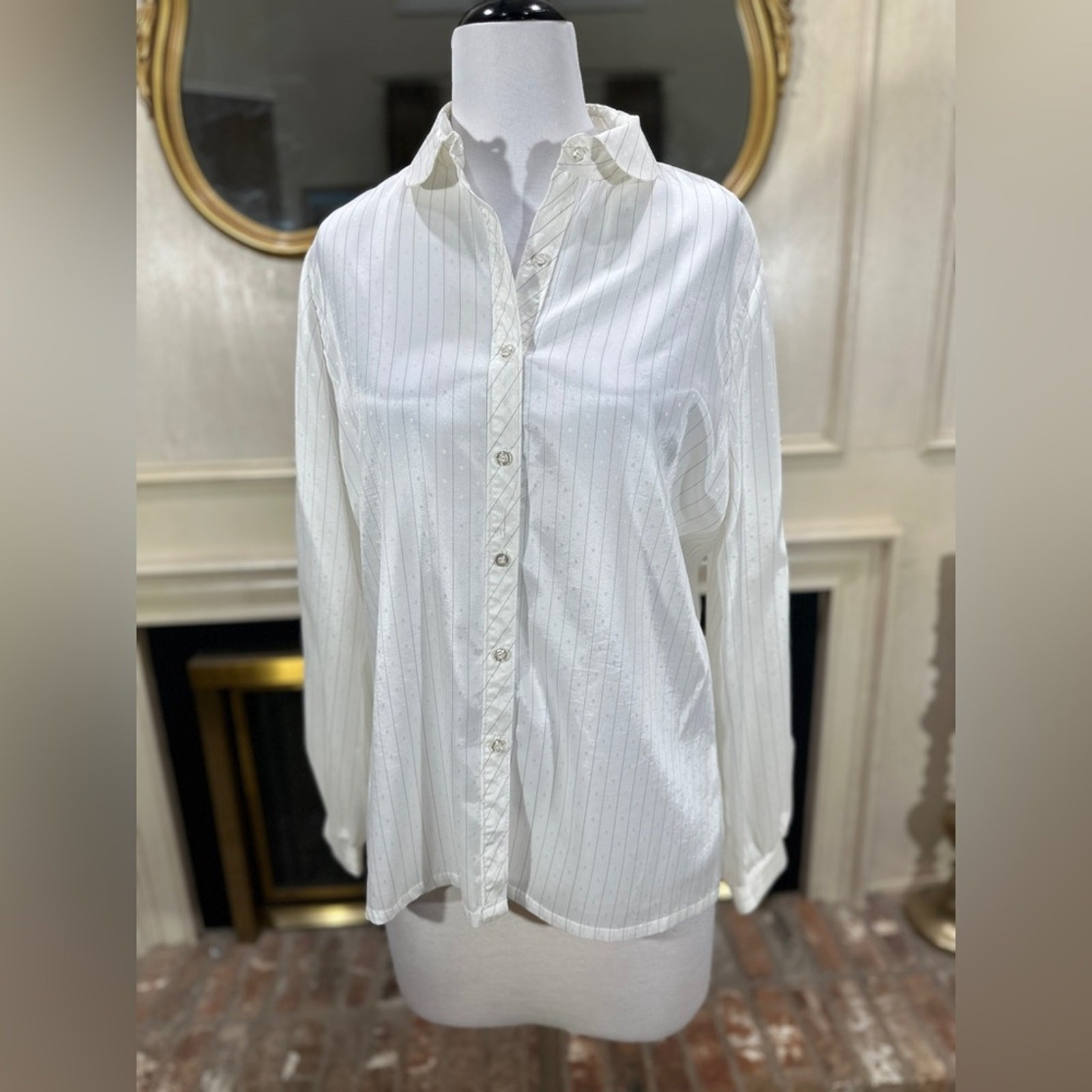 Jerrie Lurie Collectibles Vintage White Striped Button Down Shirt M/L Sheer