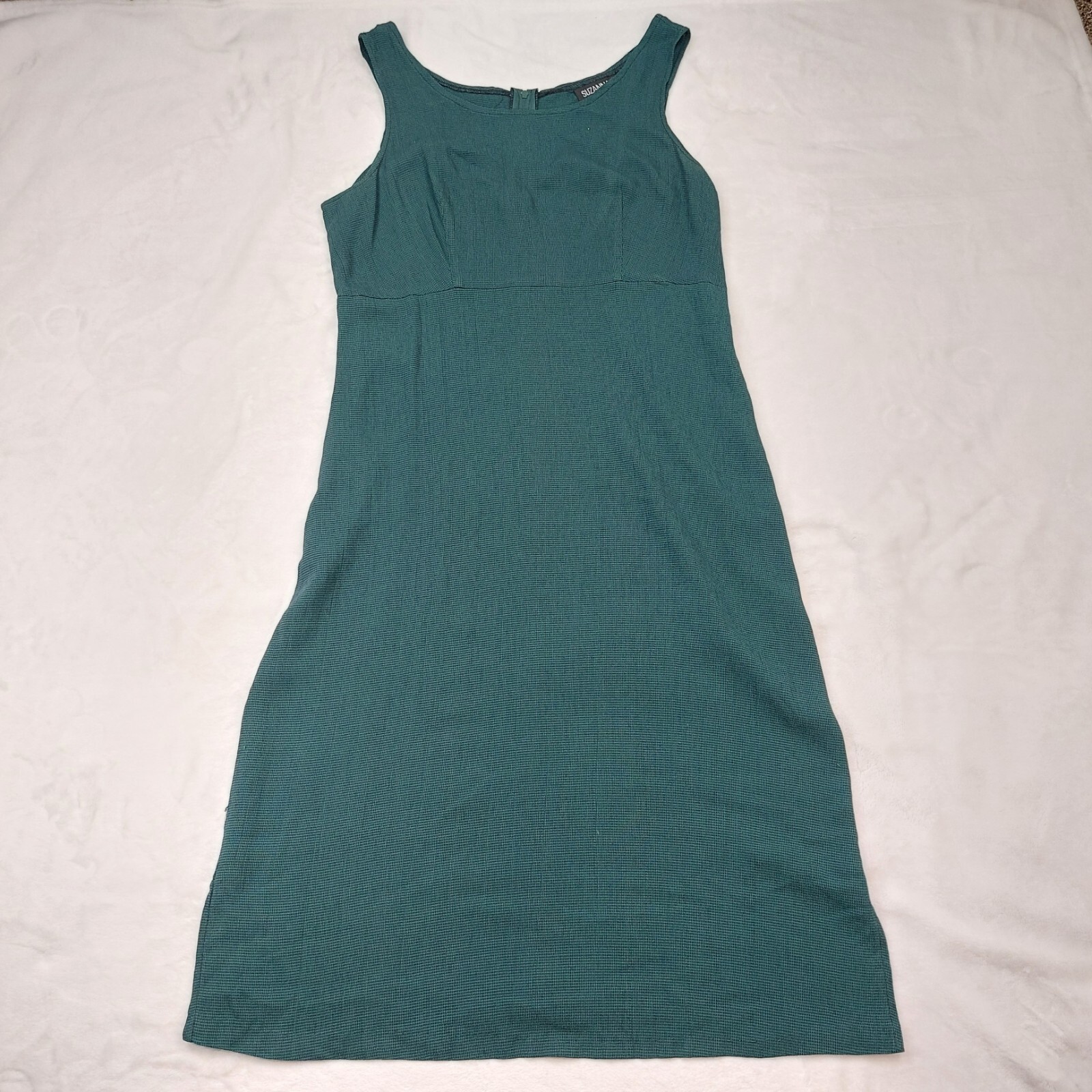 SUZANNAH JAMES WOMENS VINTAGE 90’S GREEN AND BLUE HOUNDSTOOTH GINGHAM DRESS 12P