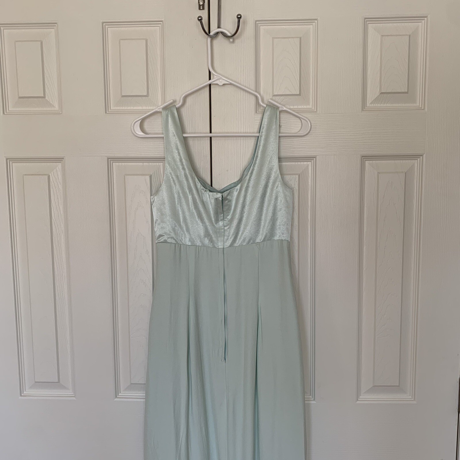 Vintage Dress ILGWU Medium Mint Green Full Length Sleeveless Gown With Slit